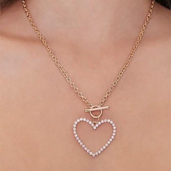New Rhinestone Heart Pendant Necklace - Picture 1 of 1